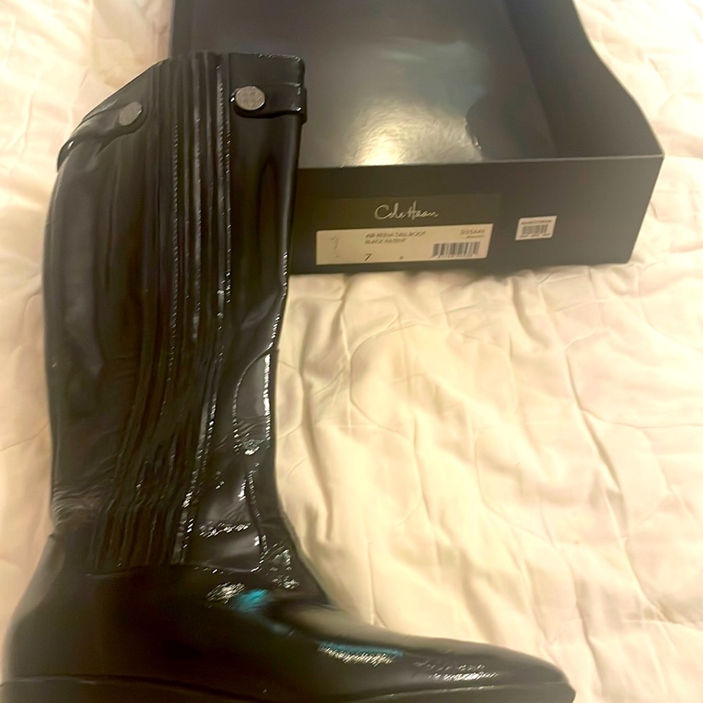 Coke Haan Air Reina Tall Boot Black Patent